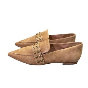 Paolo Suede Studded Pointed Toe Flats Women Tan Size 6